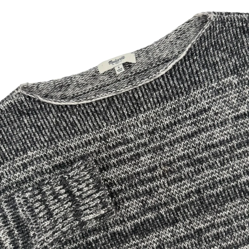 Madewell Space Dye Knit Sweater Black White Marled Boat Neck Pullover Small